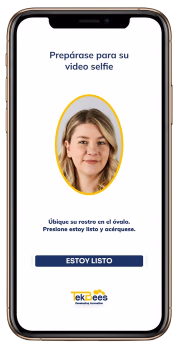 App de Unicus pidiendo al usuario ubicar su rostro en el óvalo antes de iniciar el video selfie