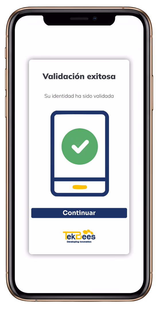 App de Unicus confirmando que la identidad fue validada correctamente