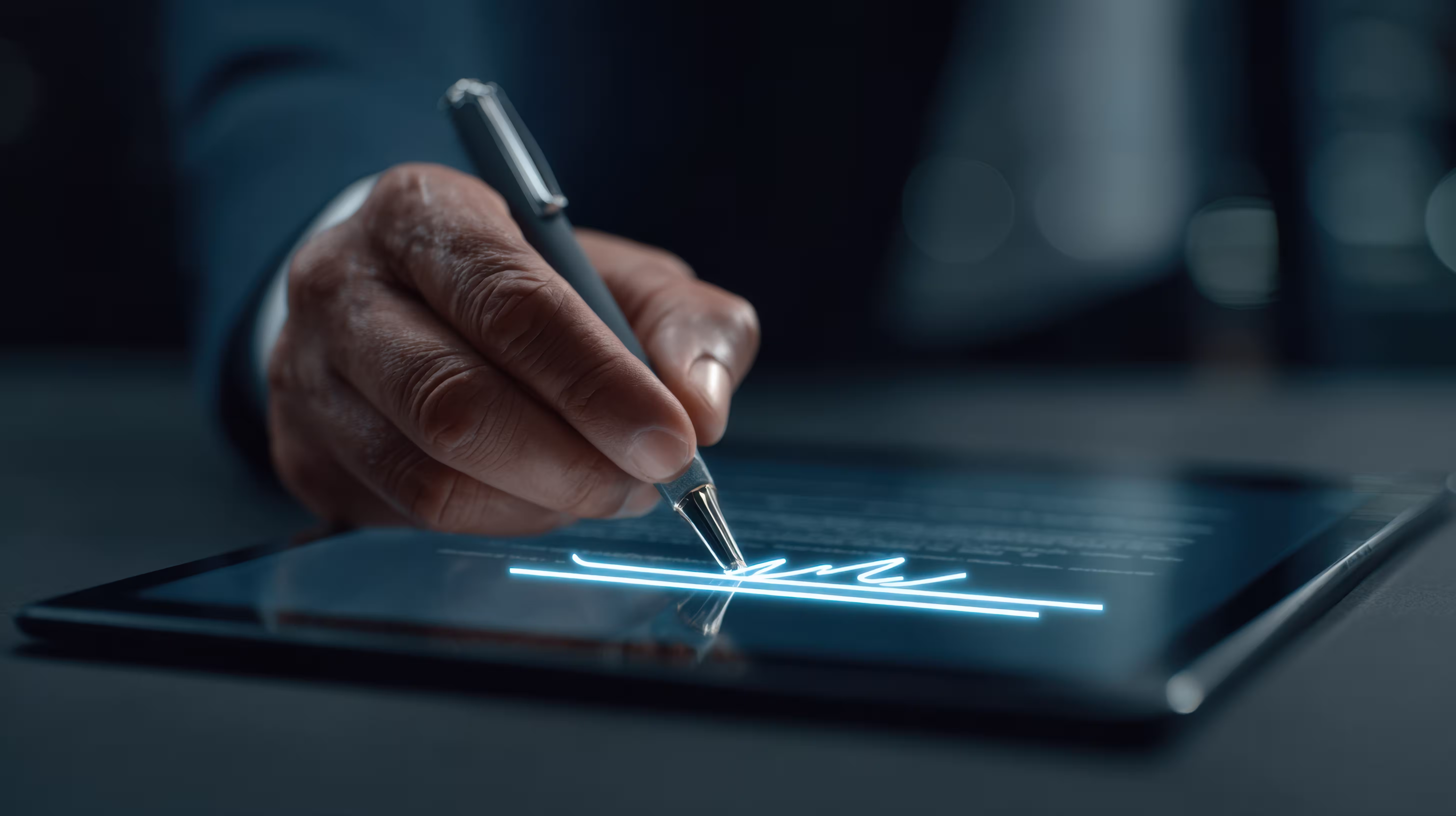 Mano escribiendo en una tablet